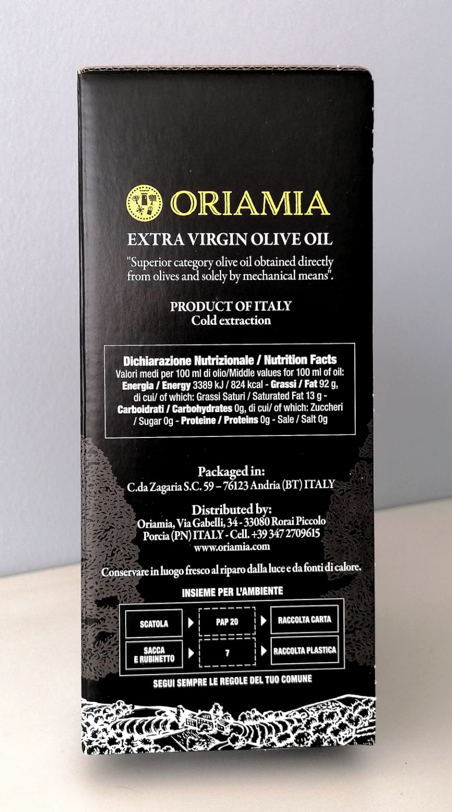 Box olio extravergine d'oliva Oriamia da 3L - Quality.it